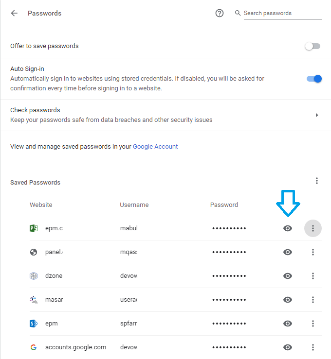 Show saved password Chrome