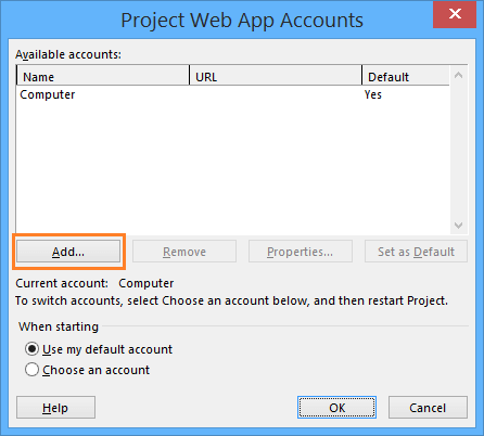 Add Project Web App Account in Microsoft Project