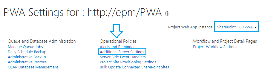 Additional Server Settings in Project Server 2016