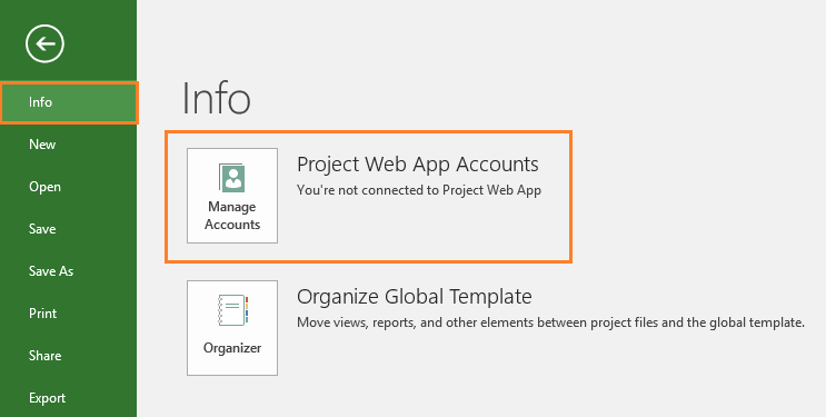 Create Project Web App Account in Microsoft Project