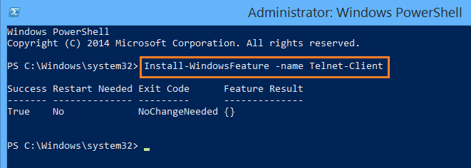 how to enable telnet windows server 2016 powershell