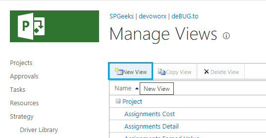new project center in Project Server 2016