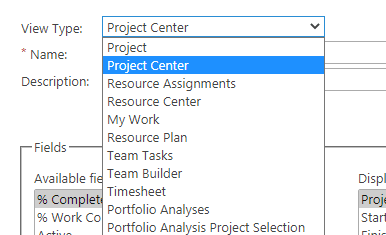 view types in Project Server 2016