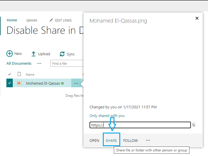 Share callout link in document library