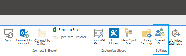 Shared With button in SharePoint Library Settings Ribbon