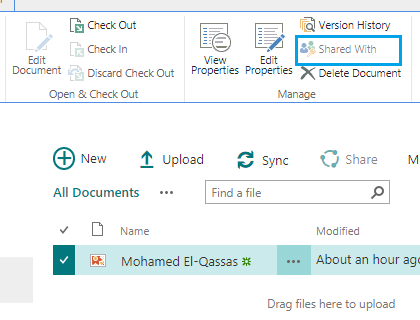 disable Shared with button in files document library ribbon