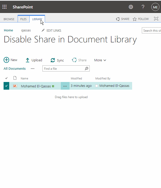 disable share in SharePoint Document Library