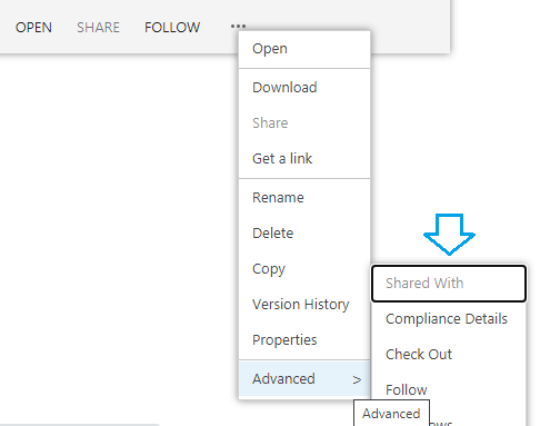 disable shared with menu item in sharepoint document library