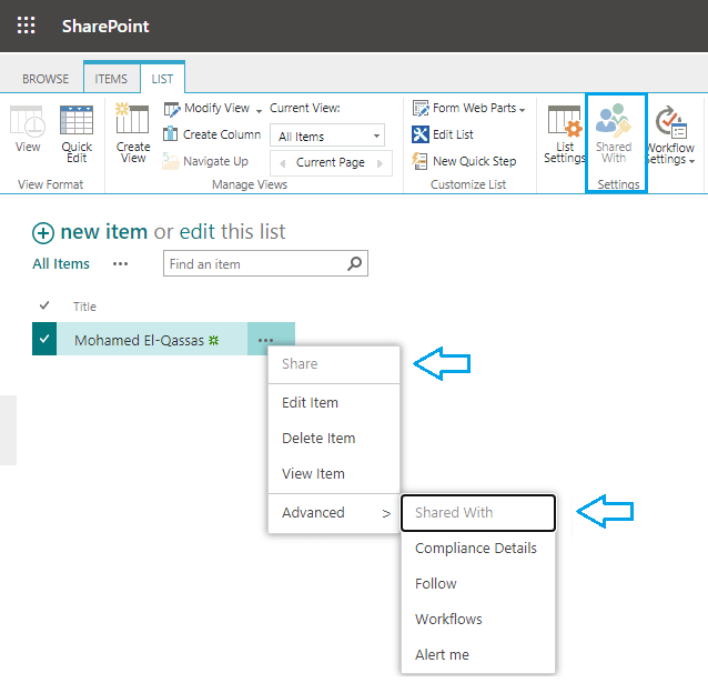 disable shared with sharepoint