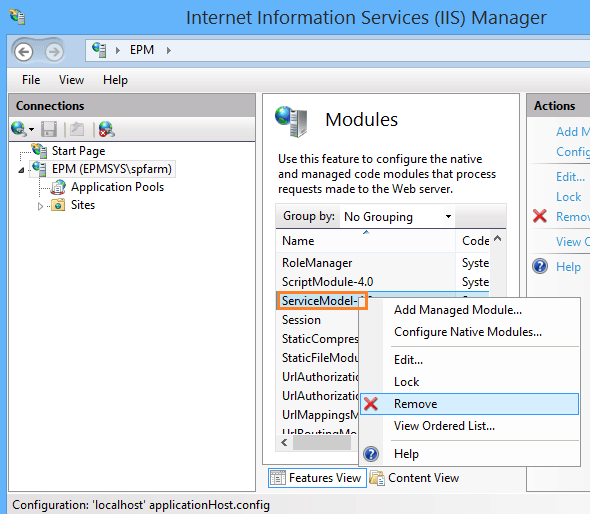 remove module from iis