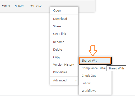 shared with menu item in sharepoint document library