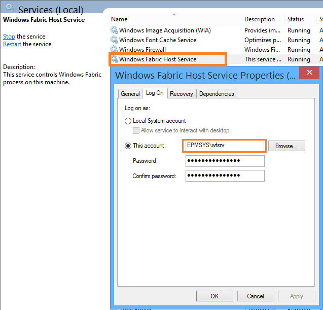 start windows fabric host service
