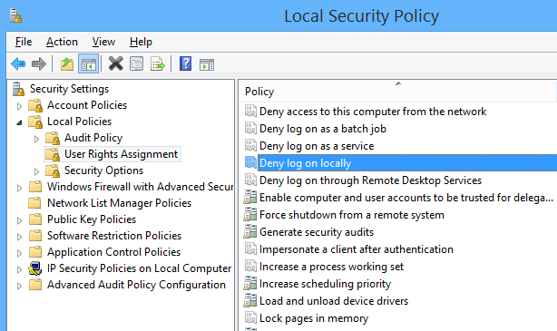 Deny log on locally security policy