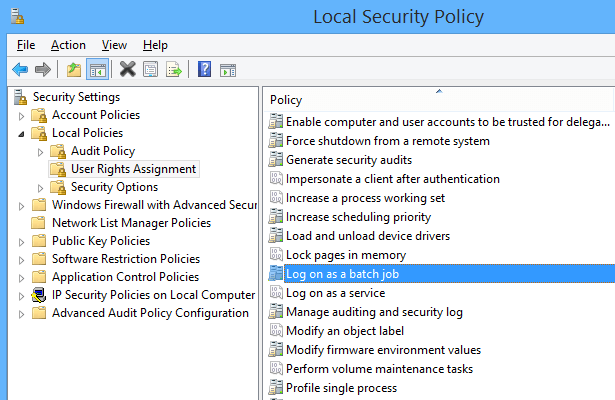 Log on as a batch job security policy