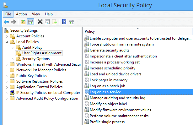 log on as a service security policy for SharePoint service account