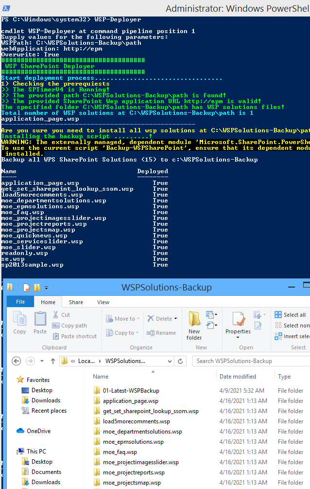 extract all WSP SHarePoint Solutions using PowerShell