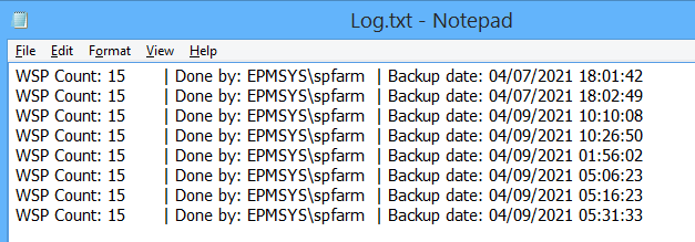 log backup for all WSP SharePoint solutions