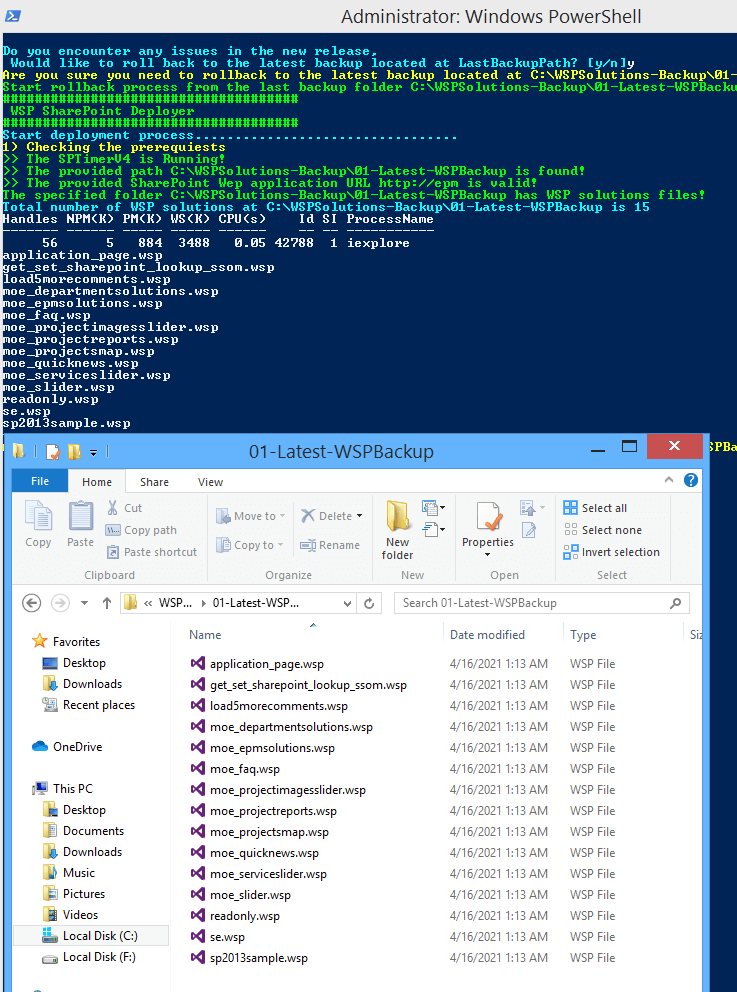 rollback and deploy WSP SharePoints using PowerShell