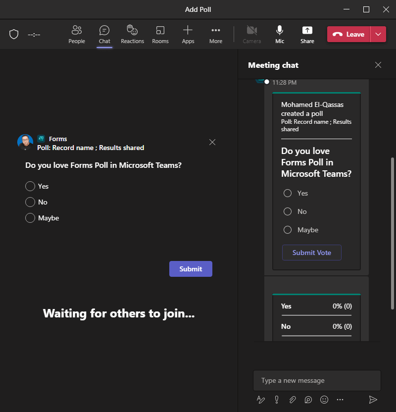 Create a Poll during a meeting in Microsoft Teams