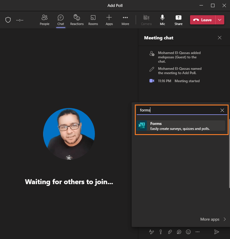 add forms to microsoft teams meeting