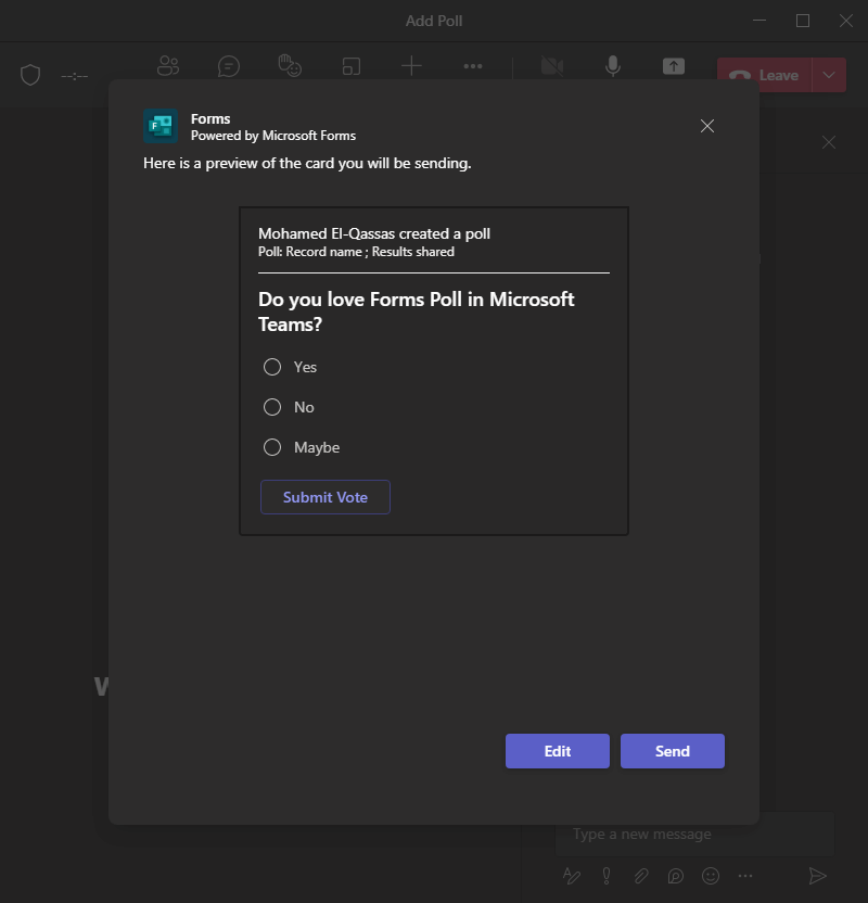 build poll in Microsoft Teams