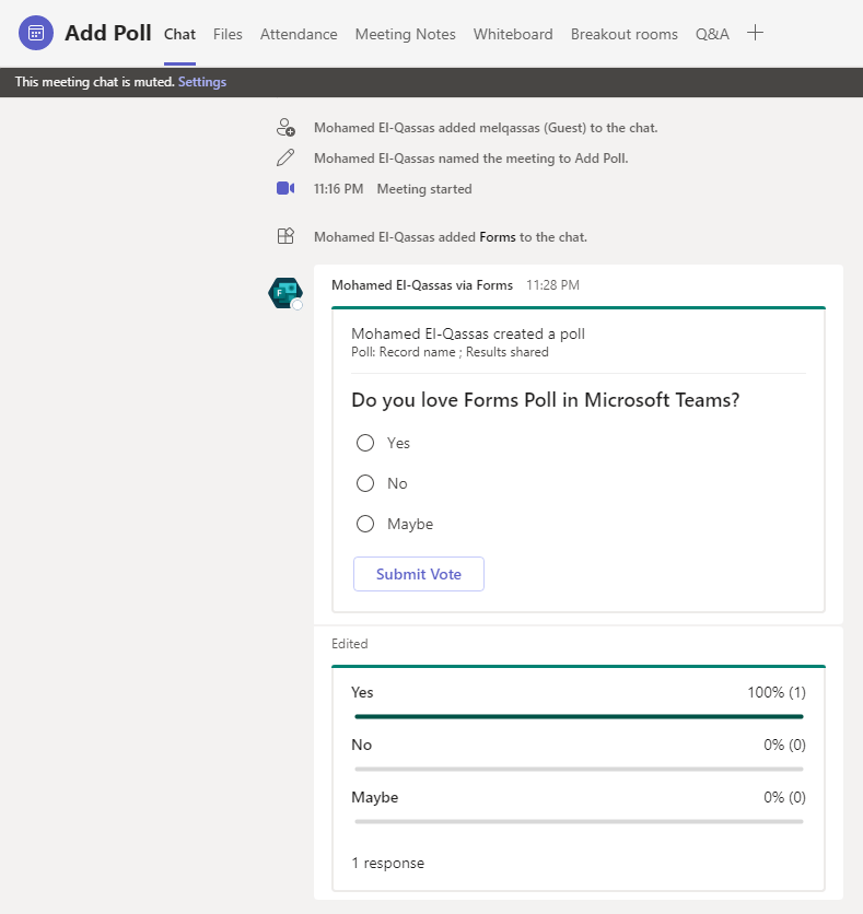 check the poll after meeting end in Microsoft Teams