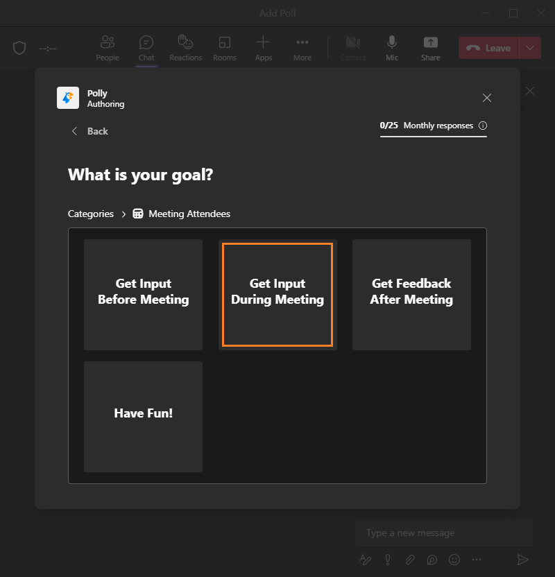 create a Survey before meeting in Microsoft teams