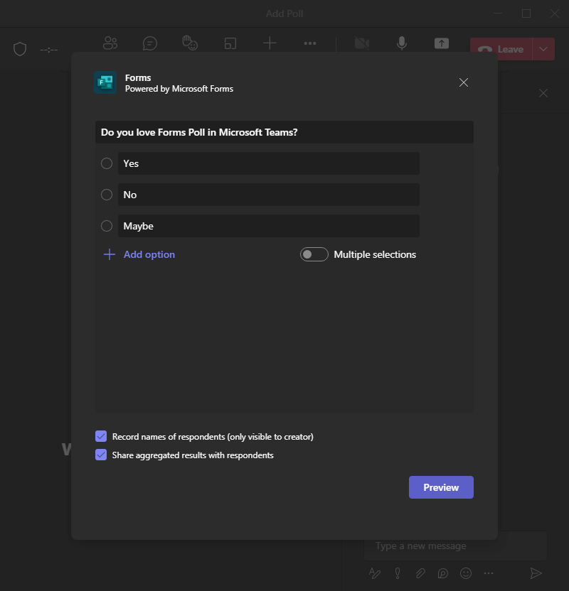 create a poll in Microsoft teams meeting