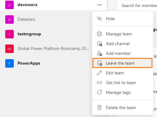 leave a team in Microsoft Teams