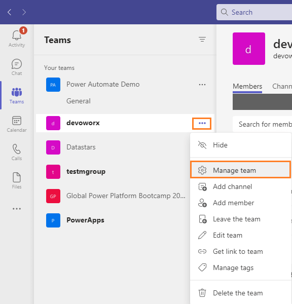 manage teams in Microsoft teams