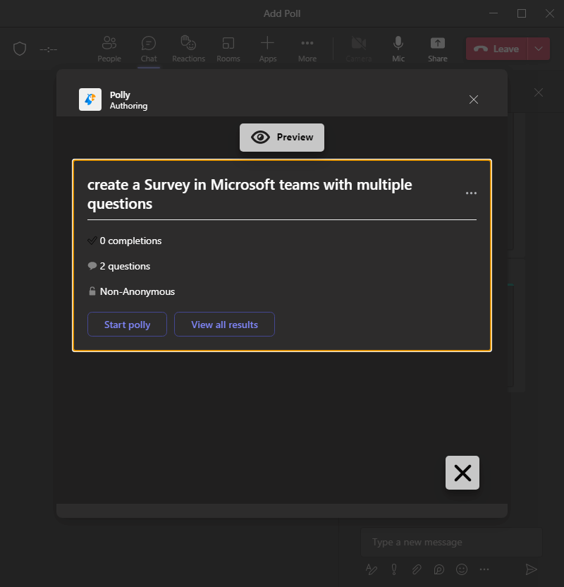 preview a Survey in Microsoft teams