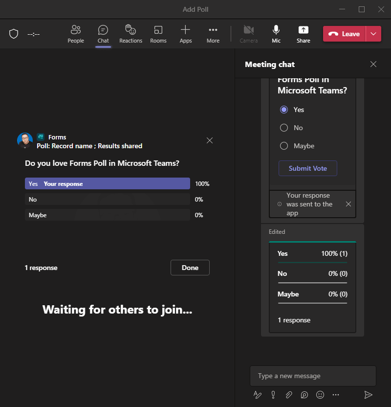 response to poll in Microsoft Teams Meeting