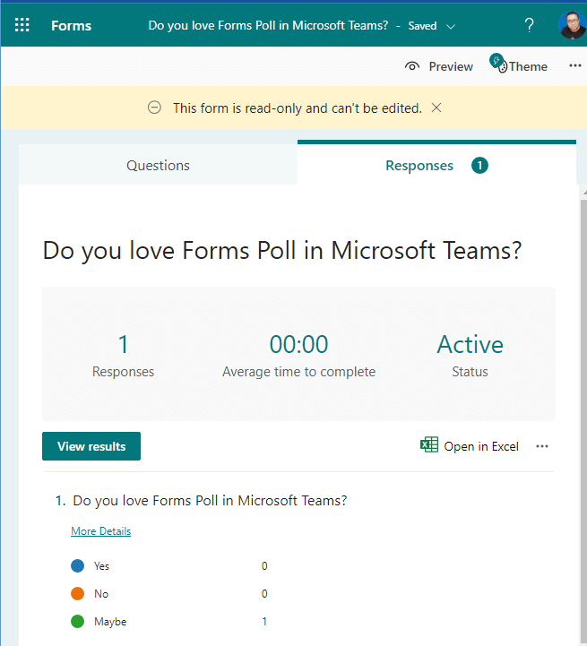 show responses for a survey in Microsoft Teams