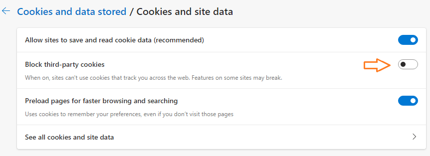 To open the web app, change your browser settings to allow third-party cookies or allow certain trusted domains.