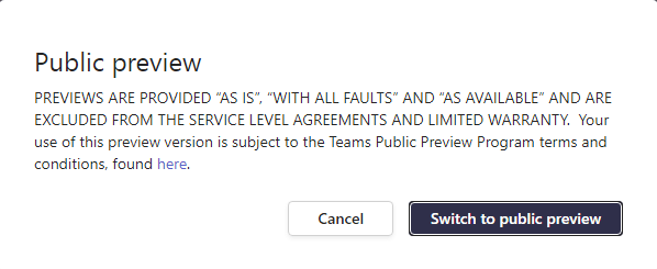 switch to Public Preview in Microsoft Teams