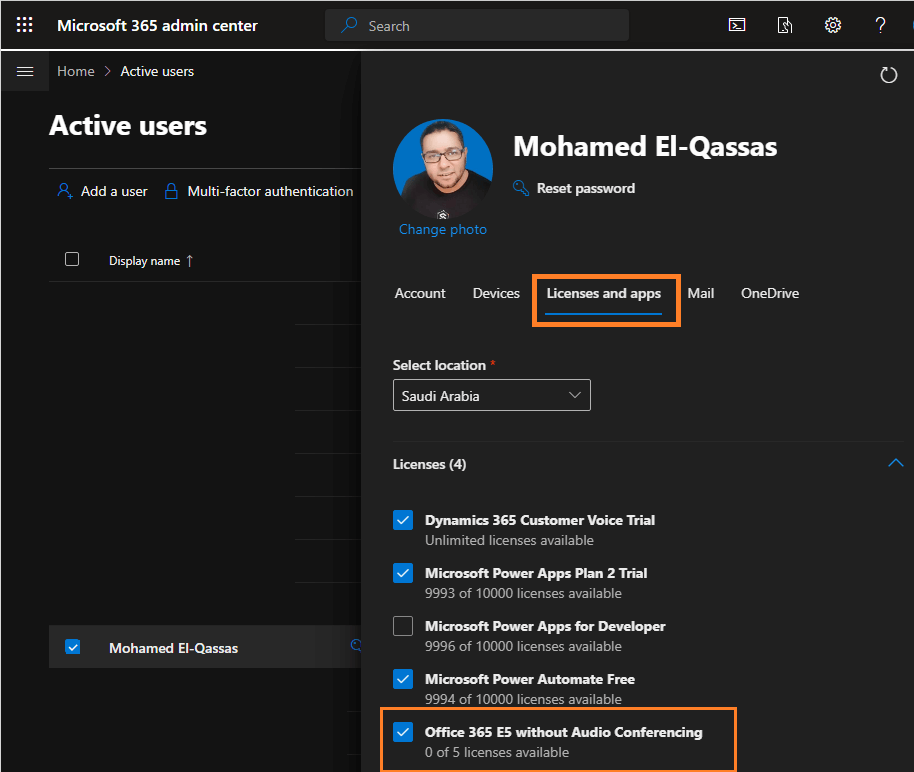 check the Assigned License for a user in Microsoft 365