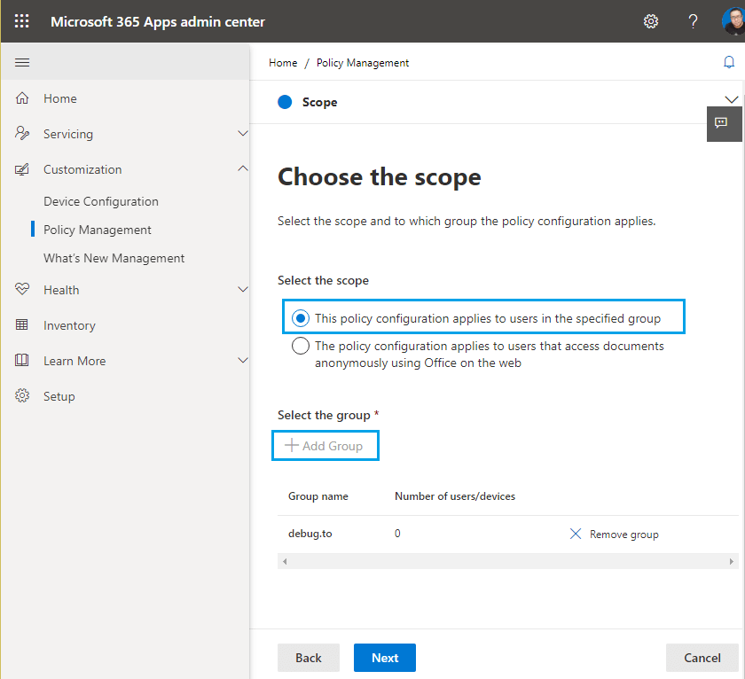 Cloud policy scope for Microsoft Loop