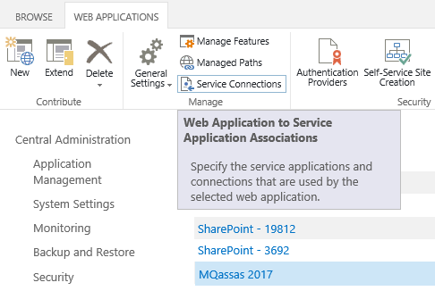 Connect service application to web application sharepoint 2019