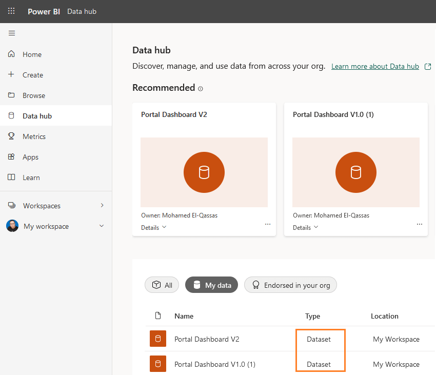 Data Hub in Power BI Service