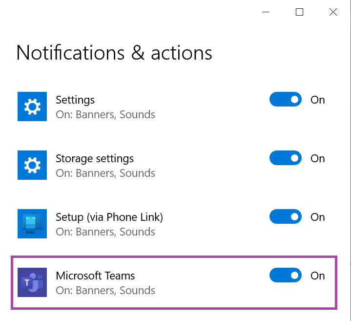 Enable Notification settings for Microsoft Teams