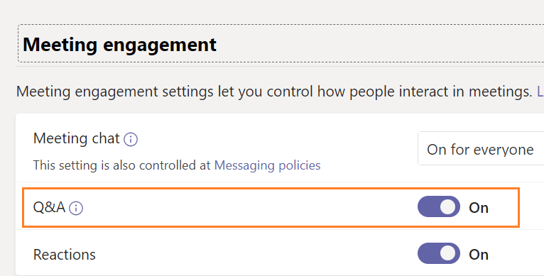 Enable Q&A in meeting policy Microsoft teams