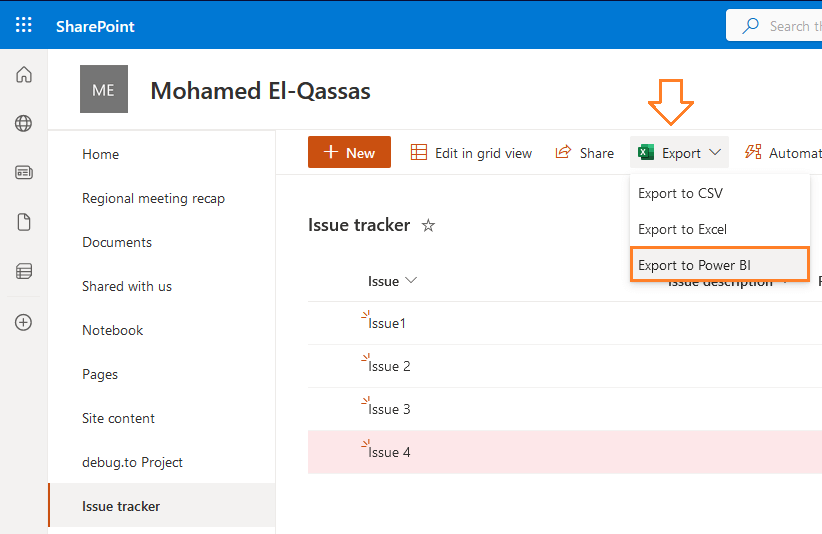 Export SharePoint list to Power BI