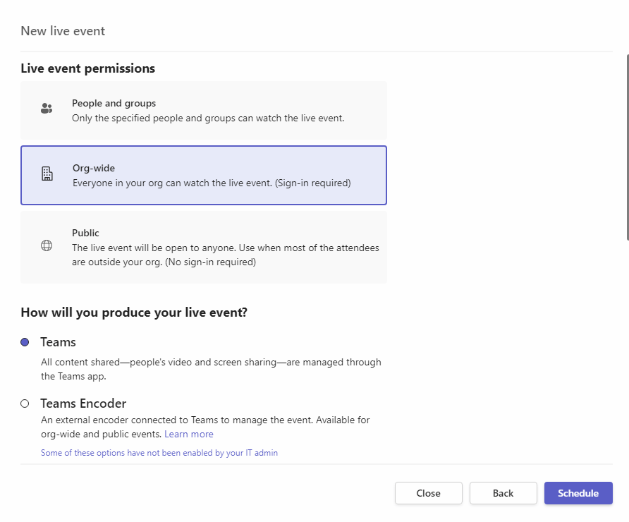 Live Event Permissions in Microsoft Teams