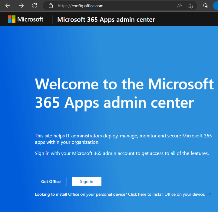Login to the Microsoft 365 Apps admin center