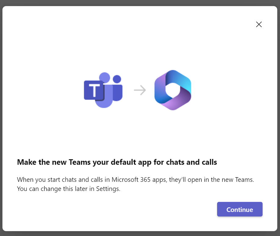 Make the new teams your default app for chats and calls