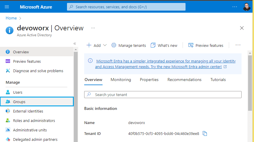 Manage Azure AD Group in Azure Portal