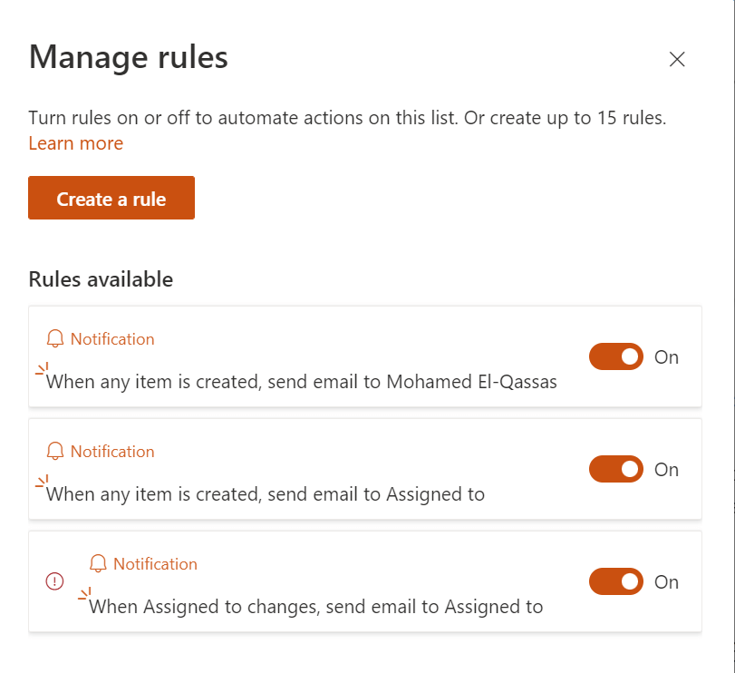 Manage Rules in SharePoint Lists