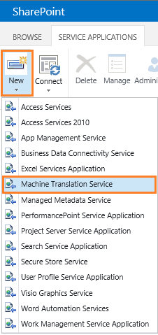 New Machine Translation Service Application SharePoint 2019