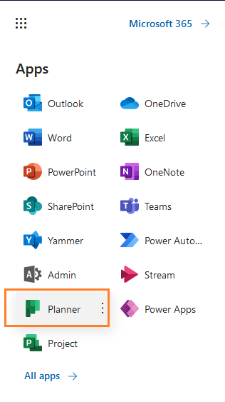 Open Planner in Microsoft 365