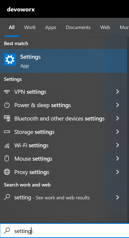 Open Settings in Windows 10